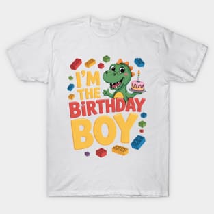 Birthday Boy Master Builder T-Rex Dinosaur Bricks Blocks T-Shirt